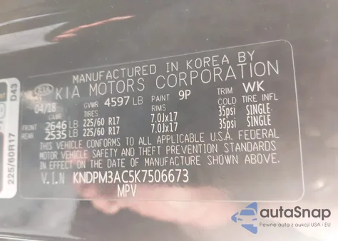 2019 Kia Sportage Lx z USA, uszkodzony, nr VIN KNDPM3AC5K7506673